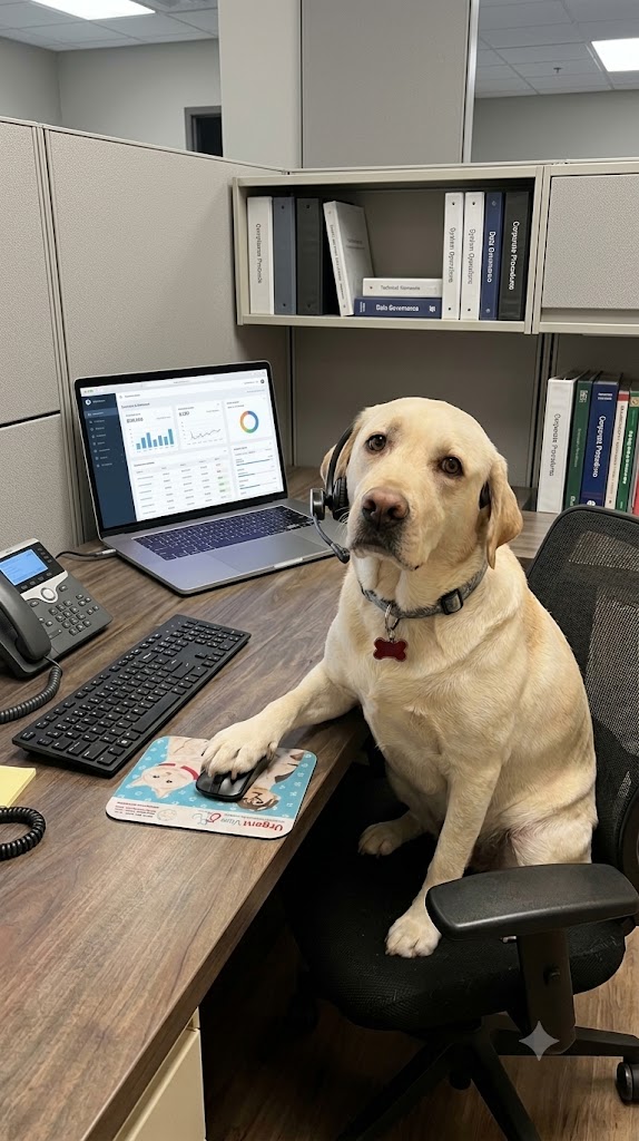 Watts, a dog, Chief Morale Officer of JRG Solar Solutions